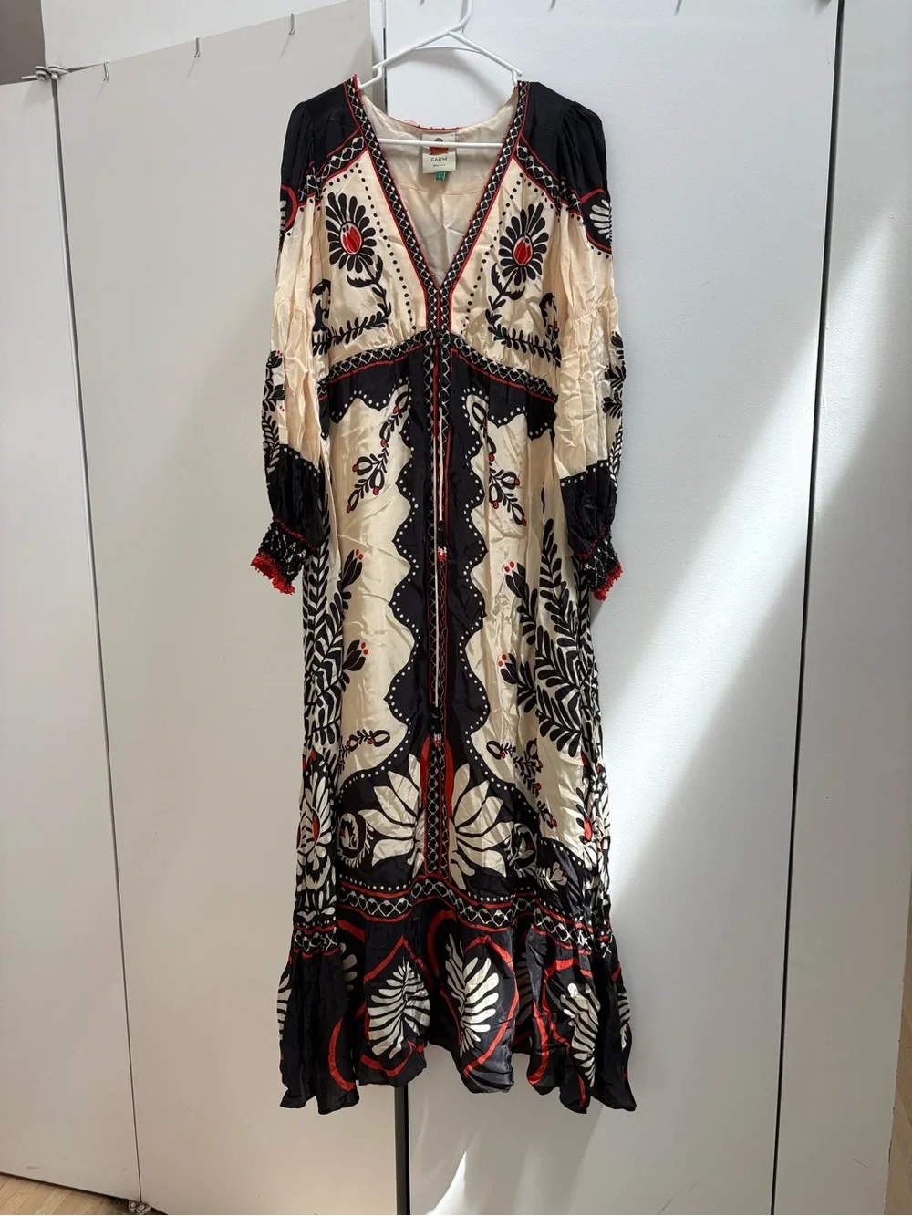 FARM Rio Cream Maxi Dress with Black & Red Embroidery - Picture 1 of 5